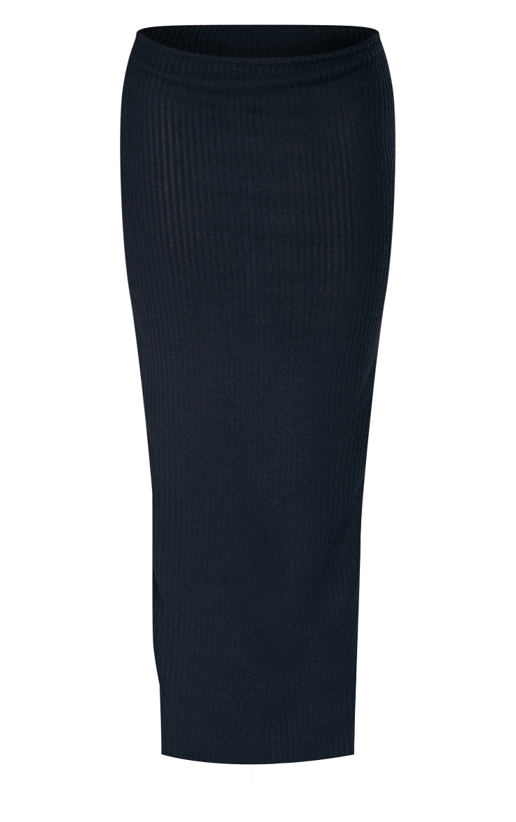 Black Brushed Rib Low Rise Maxi Skirt image 5