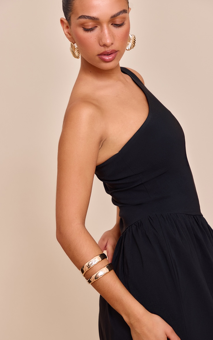 Black Stretch Woven One Shoulder Maxi Dress image 4
