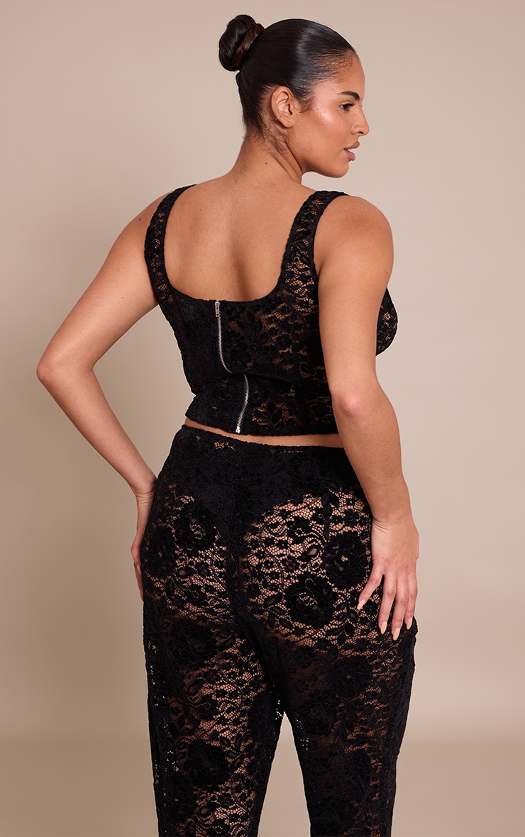 Plus Black Lace Square Neck Long Top  image 2