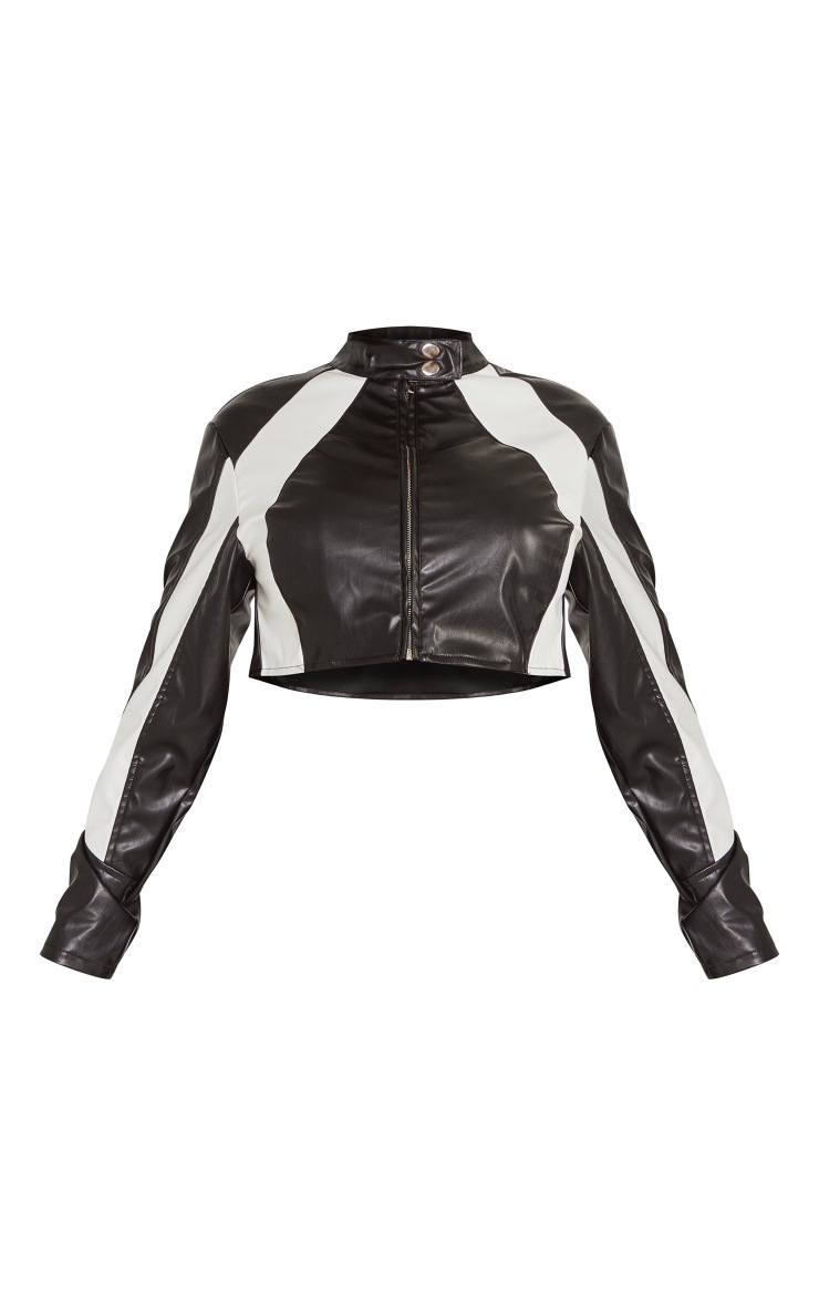 Shape Black Faux Leather Panel Cropped Biker Jacket image 5