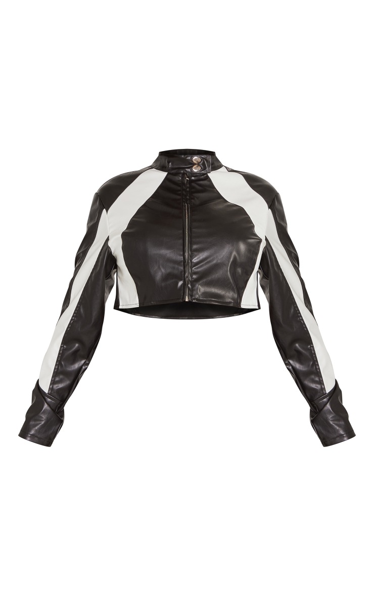  Shape Black Faux Leather Panel Cropped Biker Jacket image 5