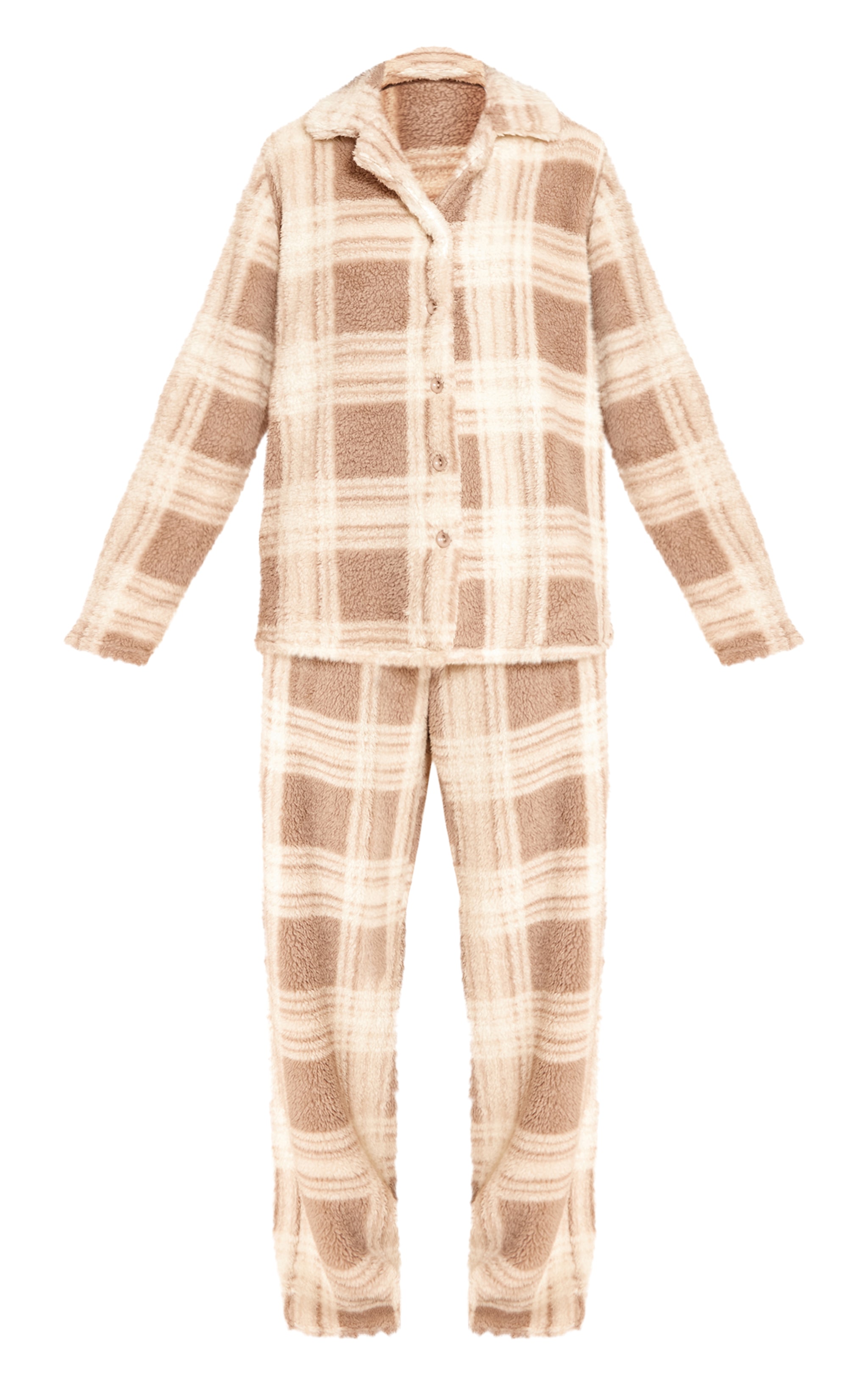 Taupe Check Button Up Fleece Pyjama Set image 5
