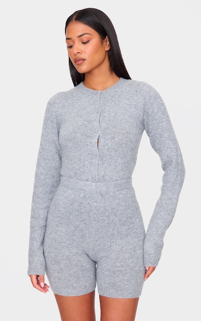 Tall Body en maille tricot douce gris cendré à boutons
