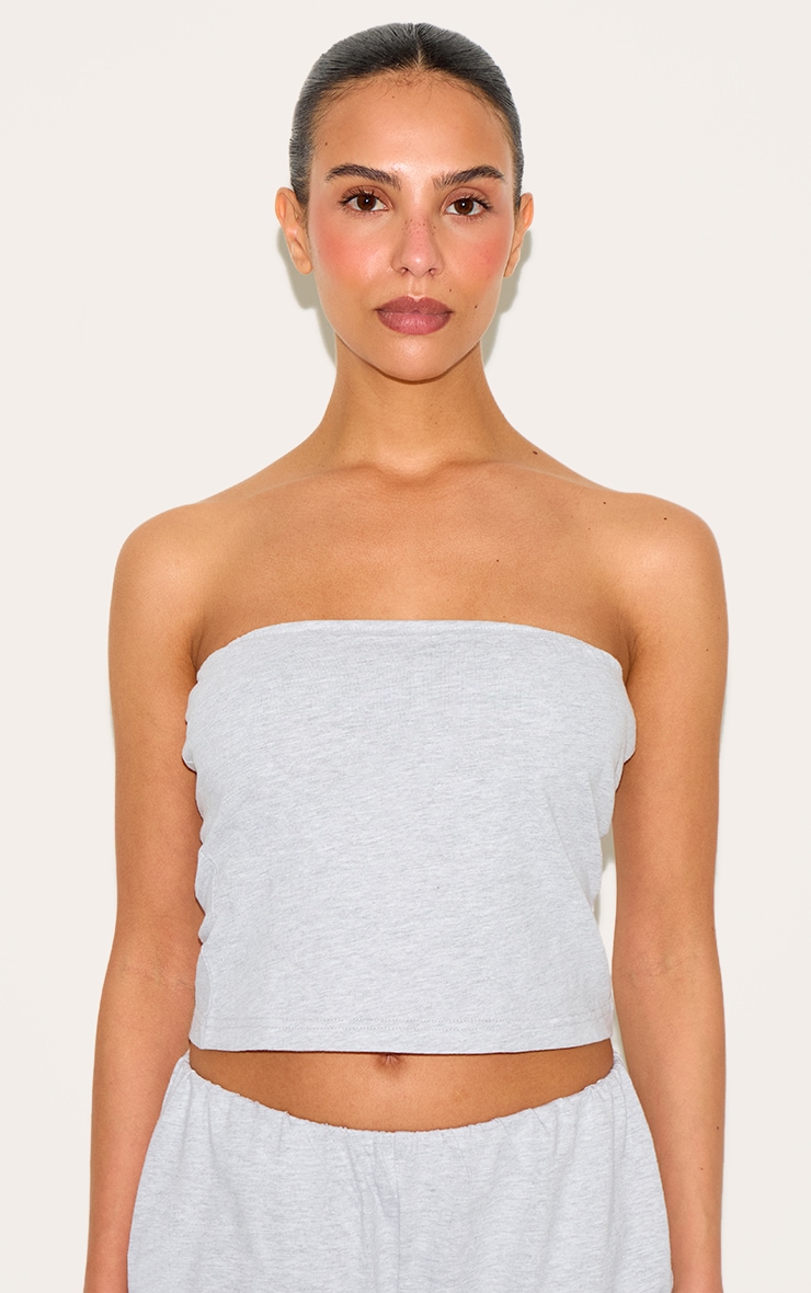 Petite Ash Grey Elasticated Longline Bandeau Top image 1