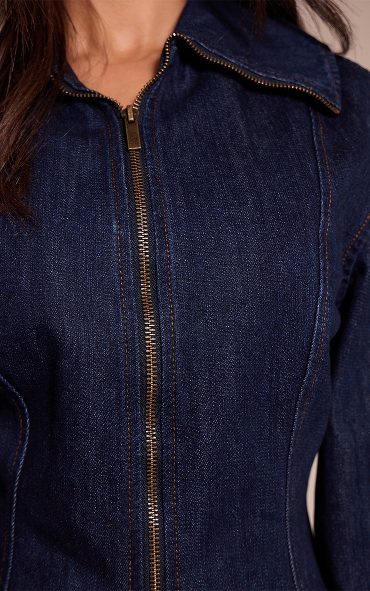 Petite Indigo Sailor Collar Double Ended Zip Cinch Jacket image 4