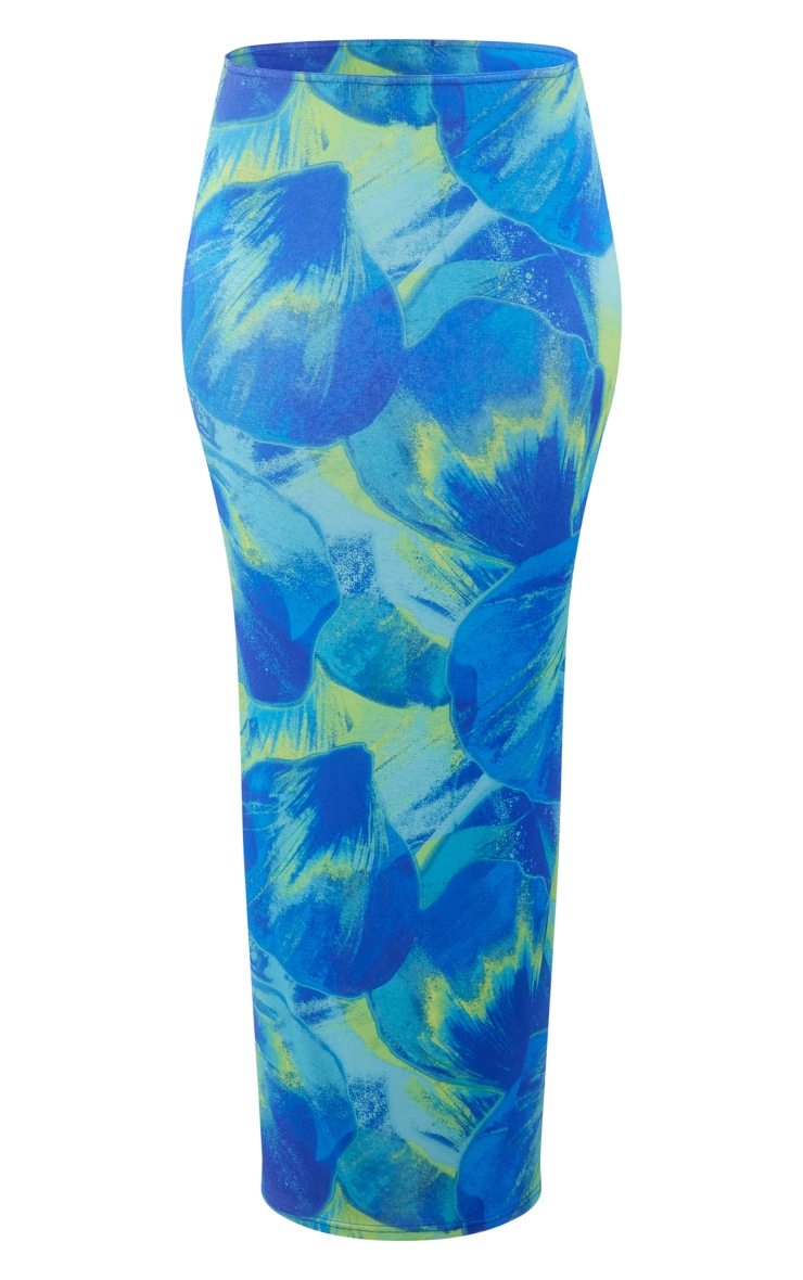 Blue Abstract Floral Burn Out Low Rise Maxi Skirt Co-ords PLT CA