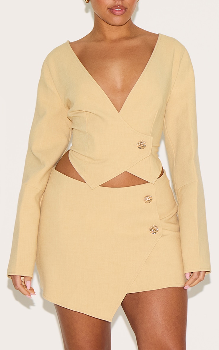 Shape Lemon Linen Look Asymmetrial Hammered Button Skort image 4