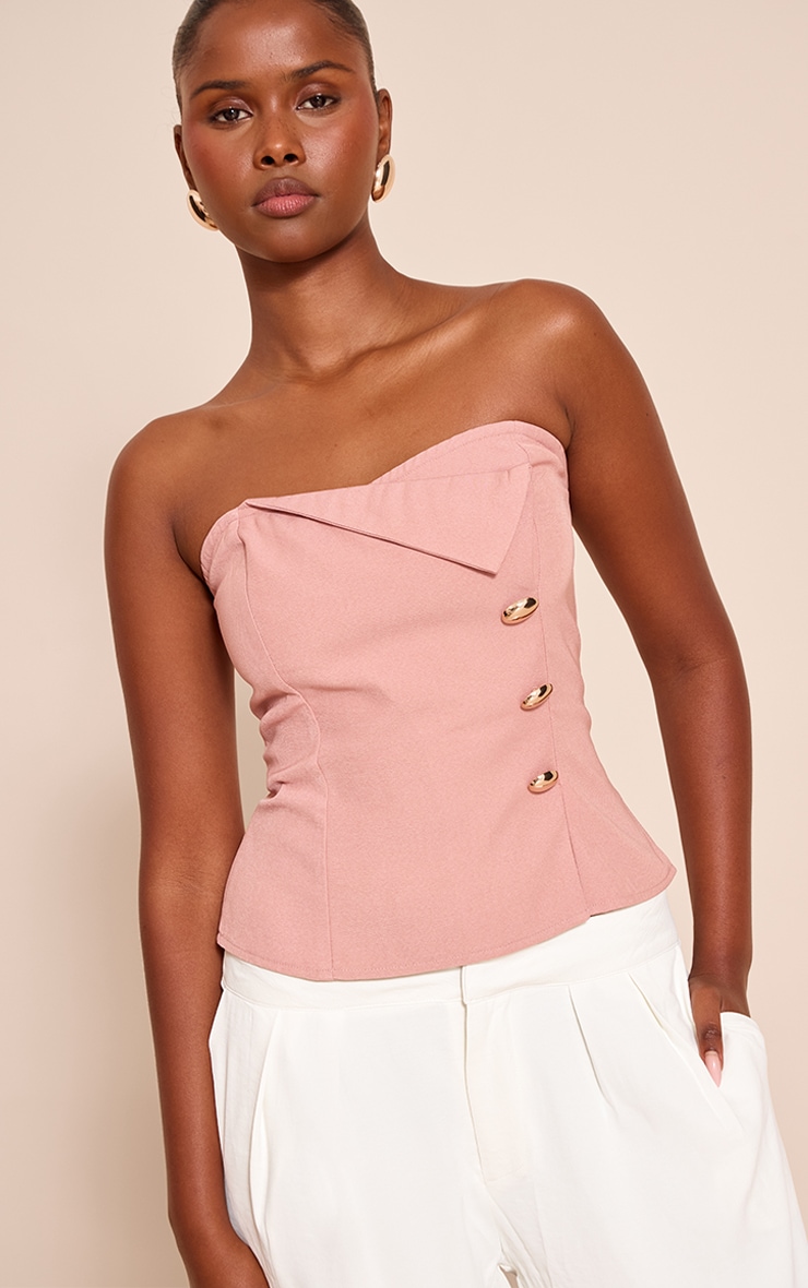 Pink Woven Trim Detail Bandeau Top image 1