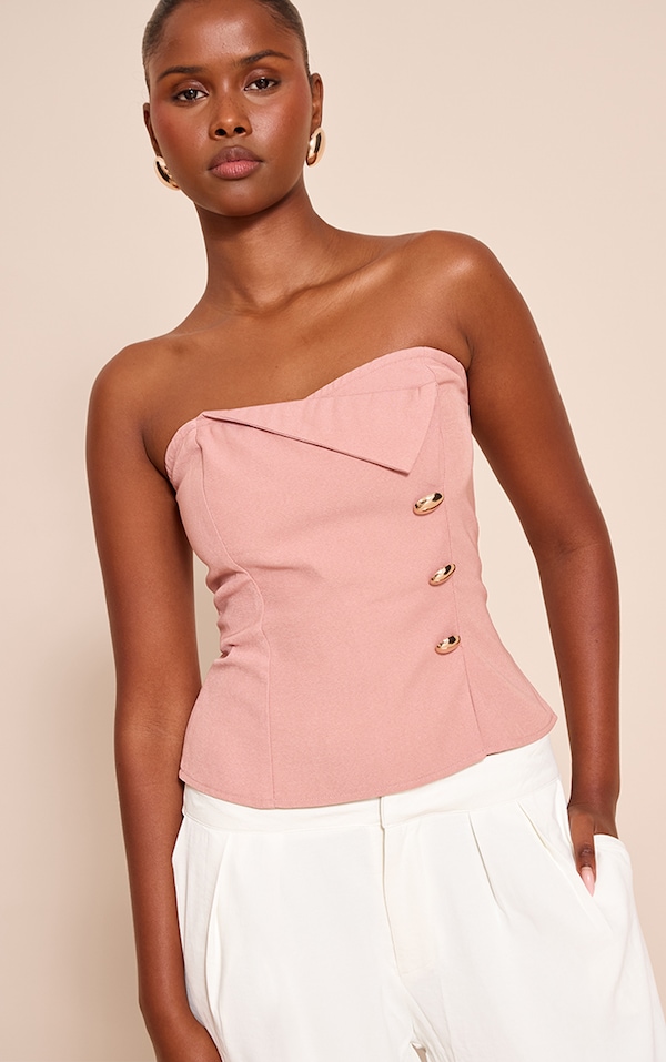 Pink Woven Trim Detail Bandeau Top
