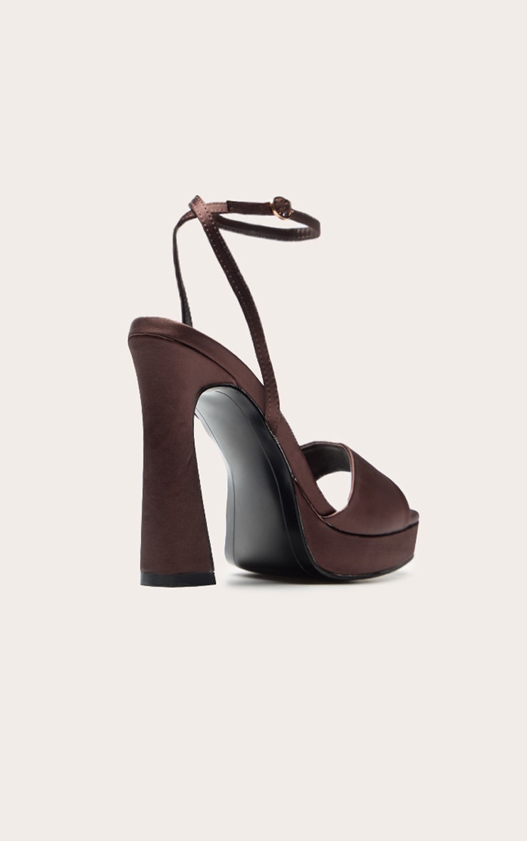 Chocolate Satin Platform Chunky Heeled Sandals image 4