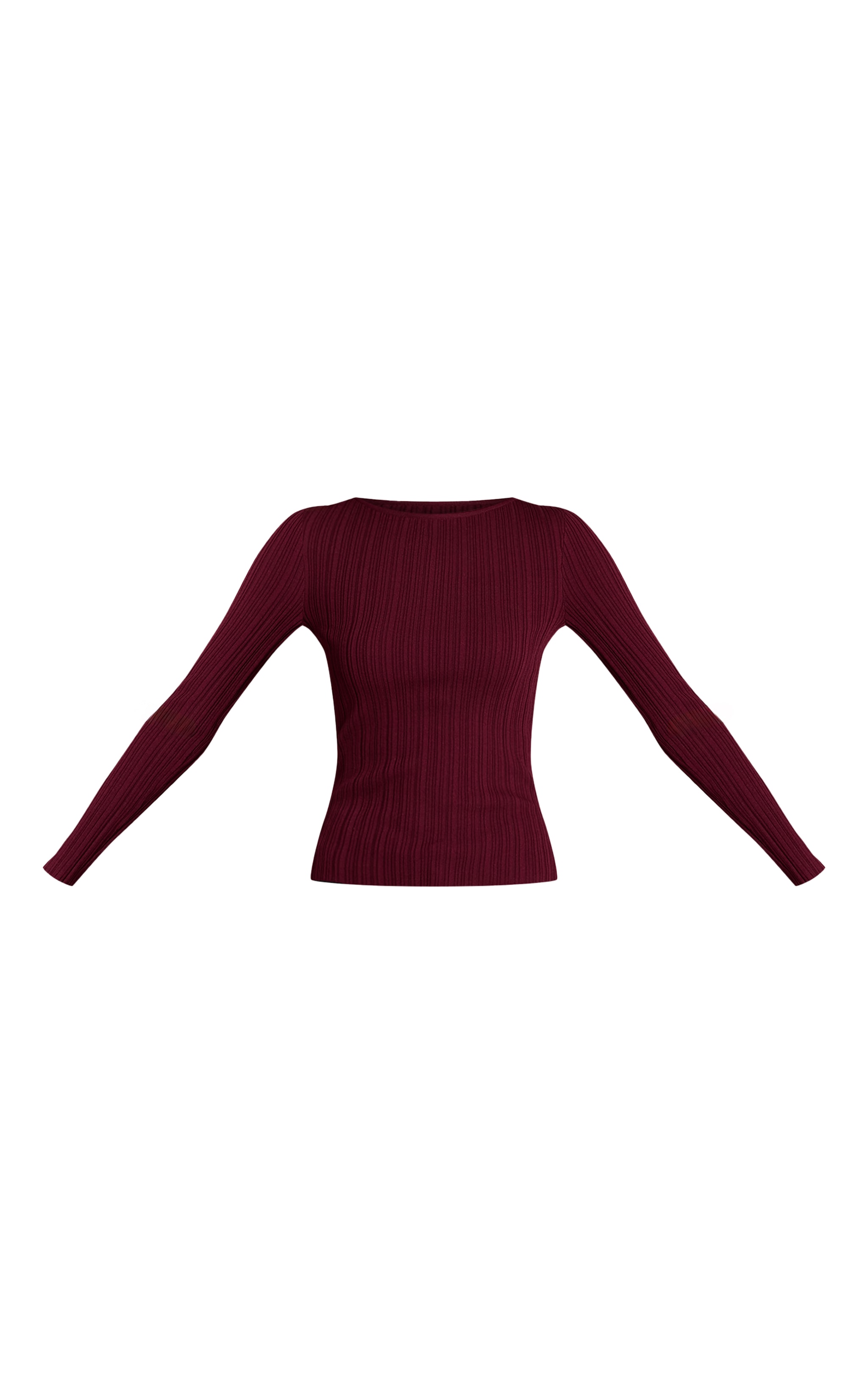 Burgundy Fine Knit Boat Neck Rib Knit Top image 5