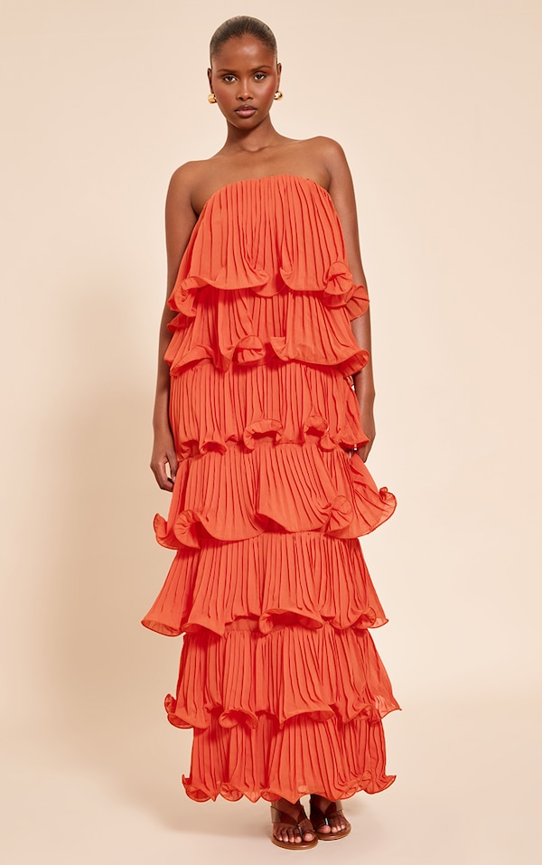 Orange Extreme Ruffle Tiered Maxi Dress