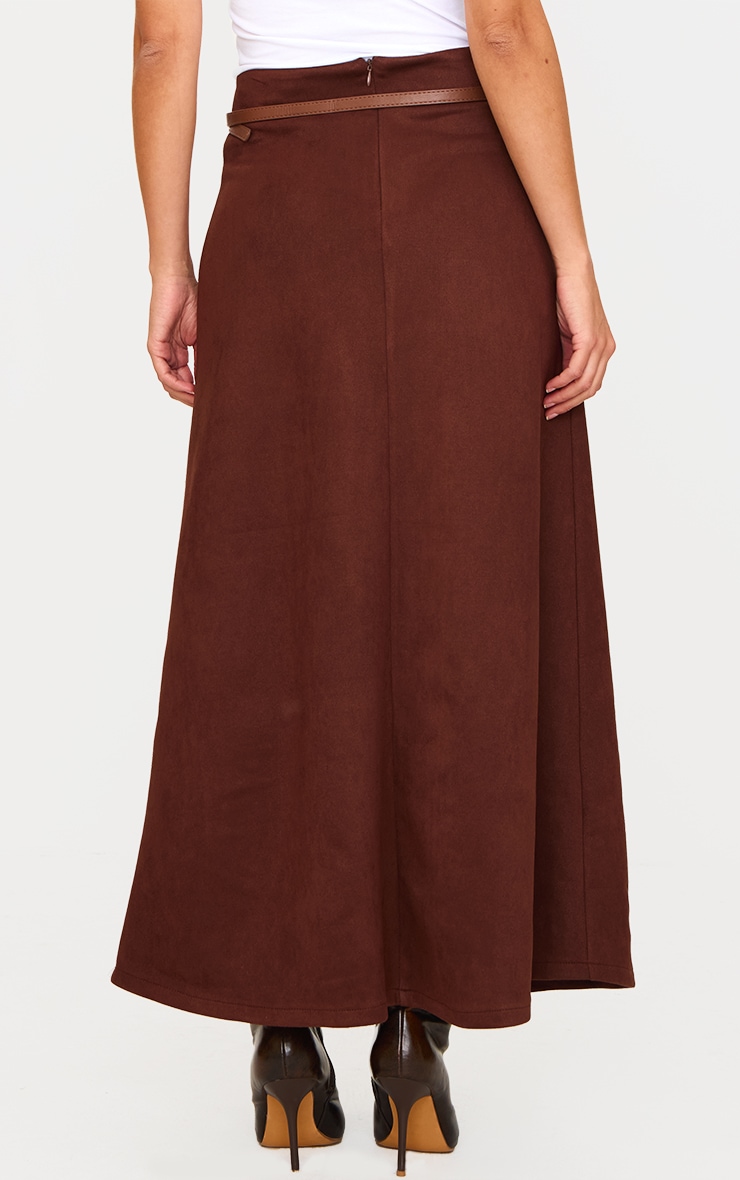 Chocolate Faux Suede Flippy Maxi Skirt image 3