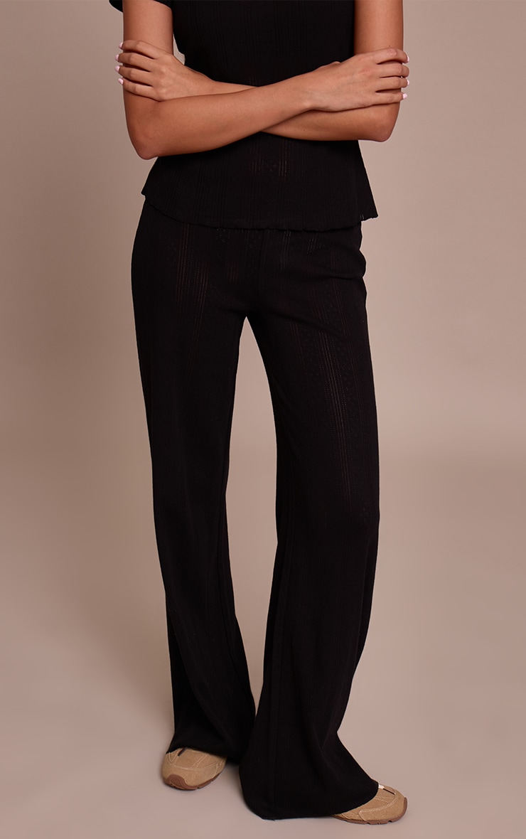 Black Pointelle Wide Leg Pants image 2