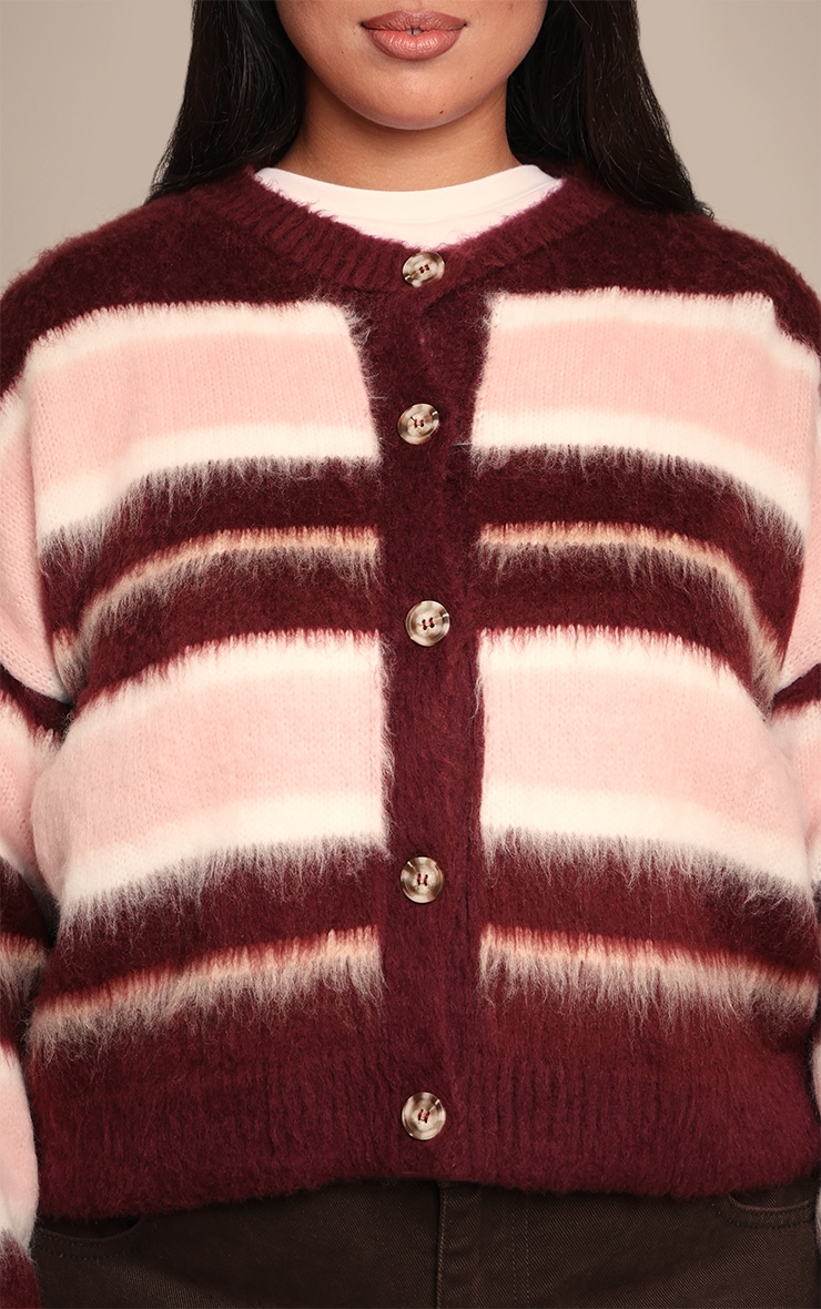 Plus Burgundy Striped Brushed Knit Cardigan image 4