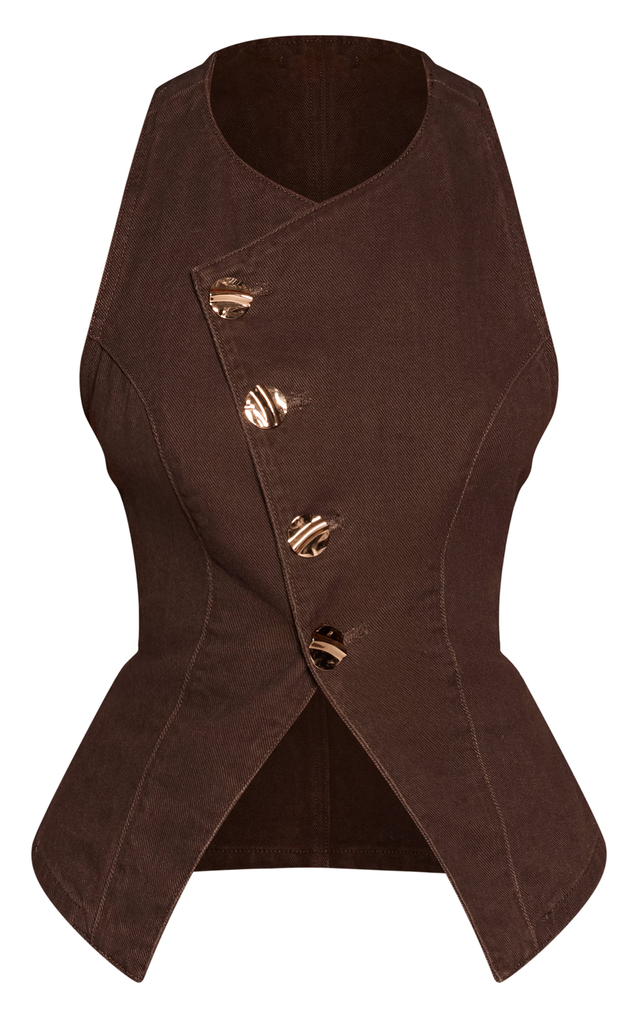 Petite Chocolate Trim Detail Denim Halterneck Top image 5