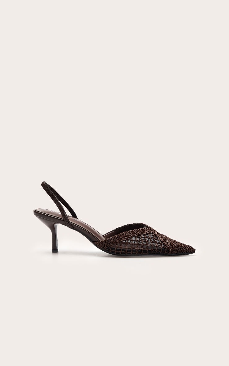 Chocolate Textured Mesh Slingback Court Heels image 2