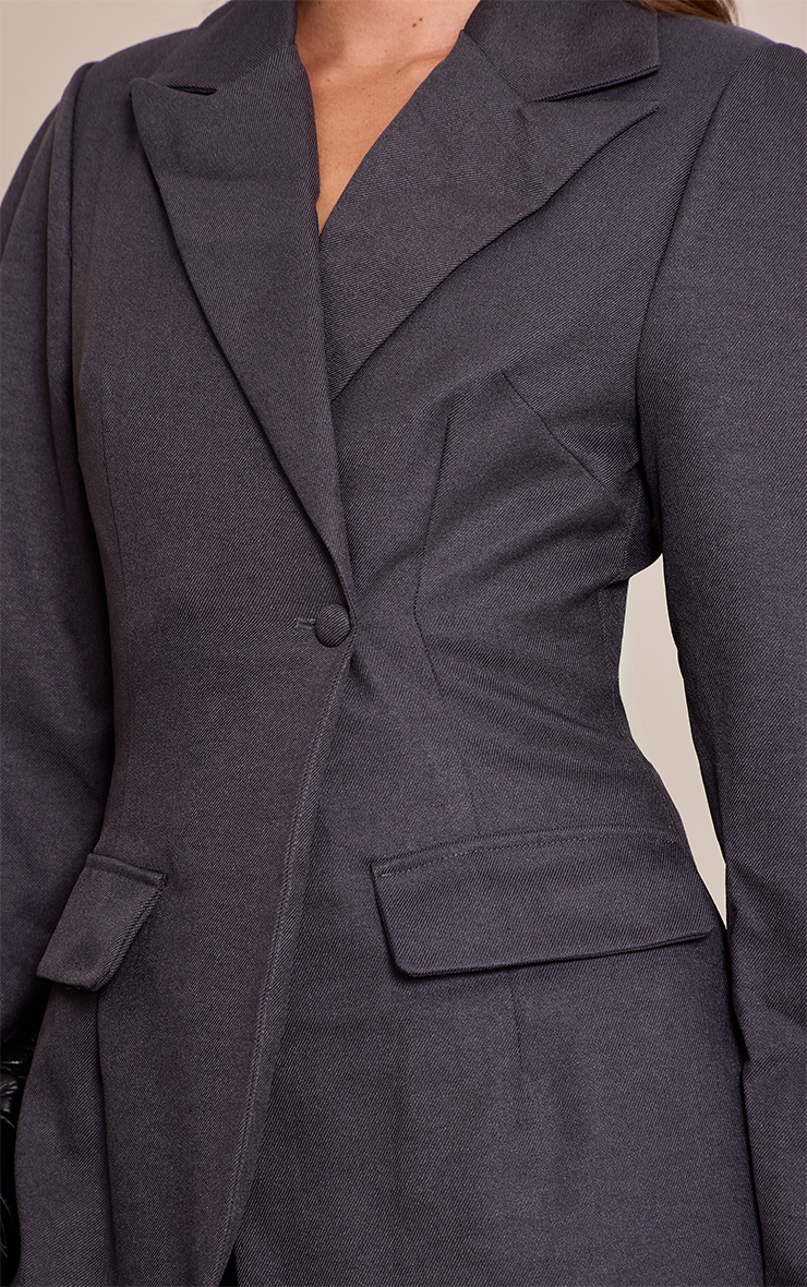 Charcoal Drop Shoulder Cinch Waist Extreme Oversized Blazer image 4