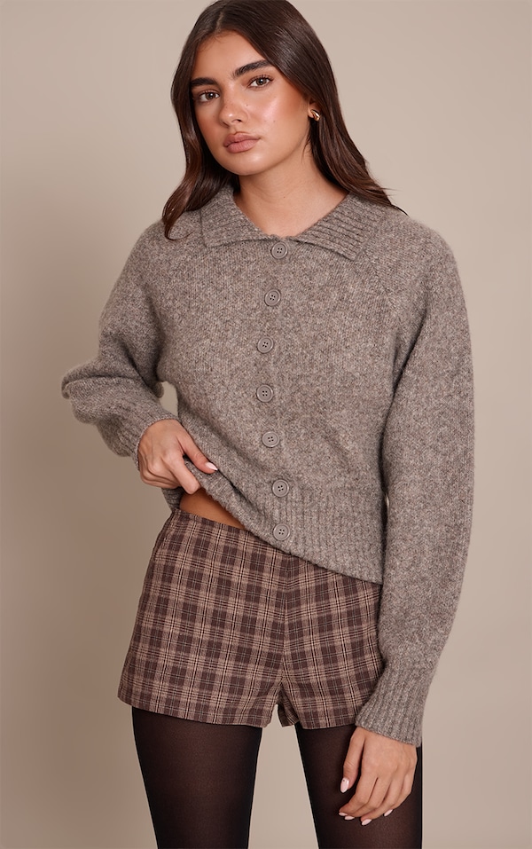 Brown Check Low Rise Hot Pants