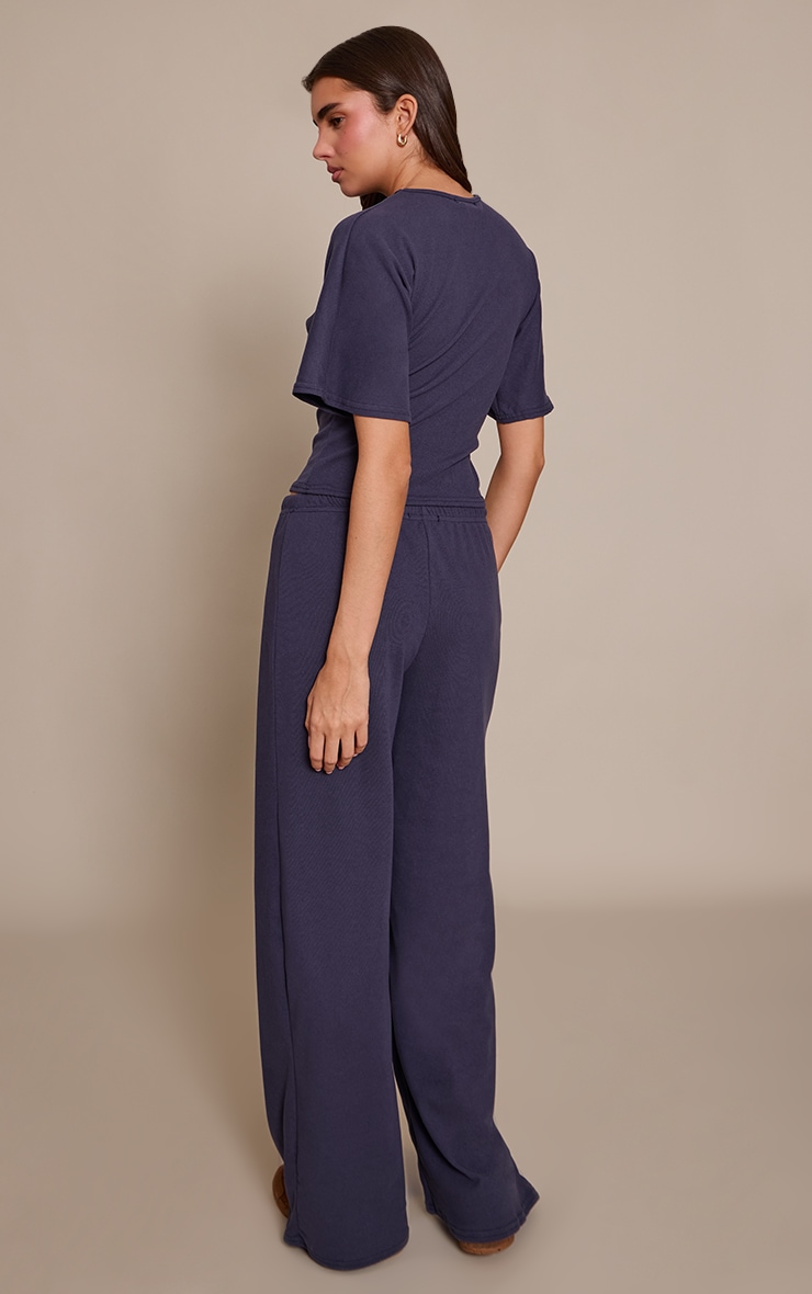 Navy Soft Touch Tie Waist Casual Trousers image 3