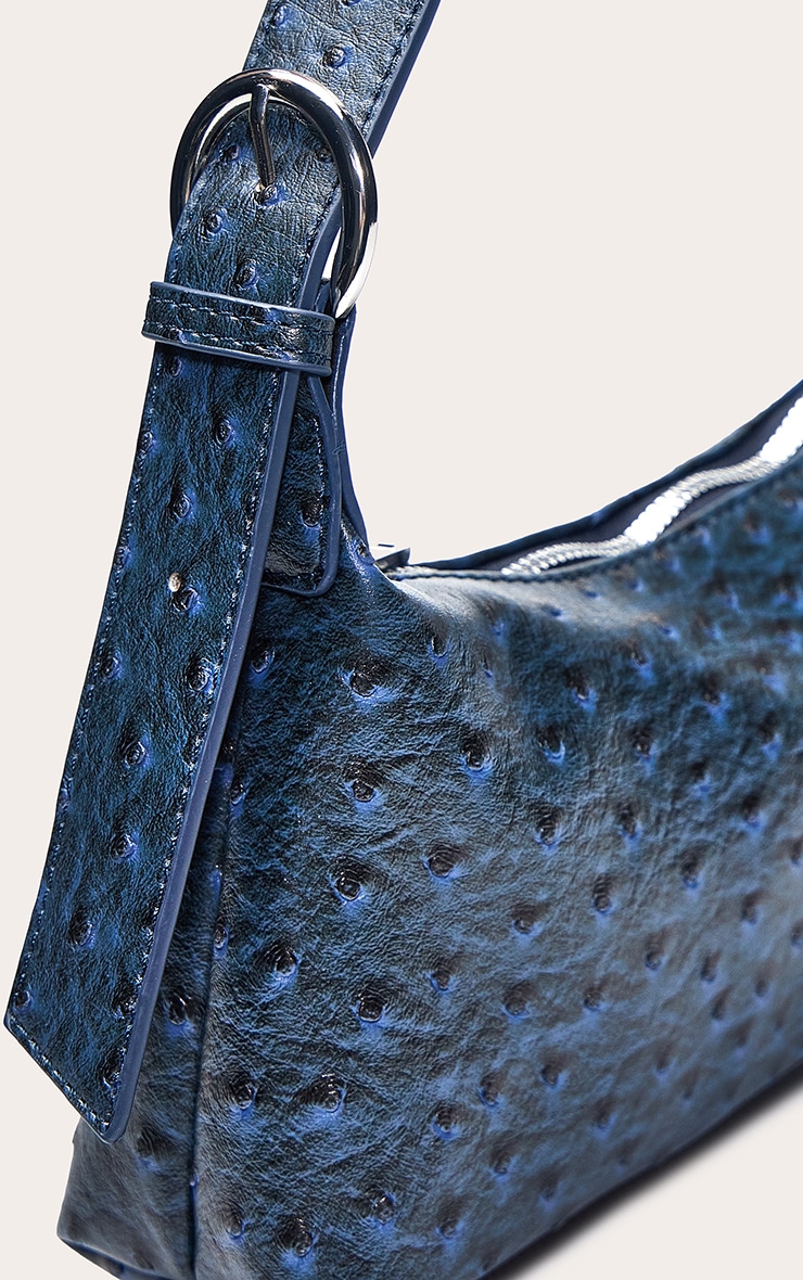 Sac à main en PU effet autruche bleu marine image 4