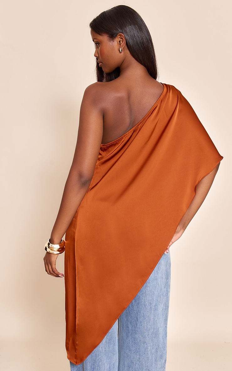 Burnt Orange Satin Floaty Long Top image 2