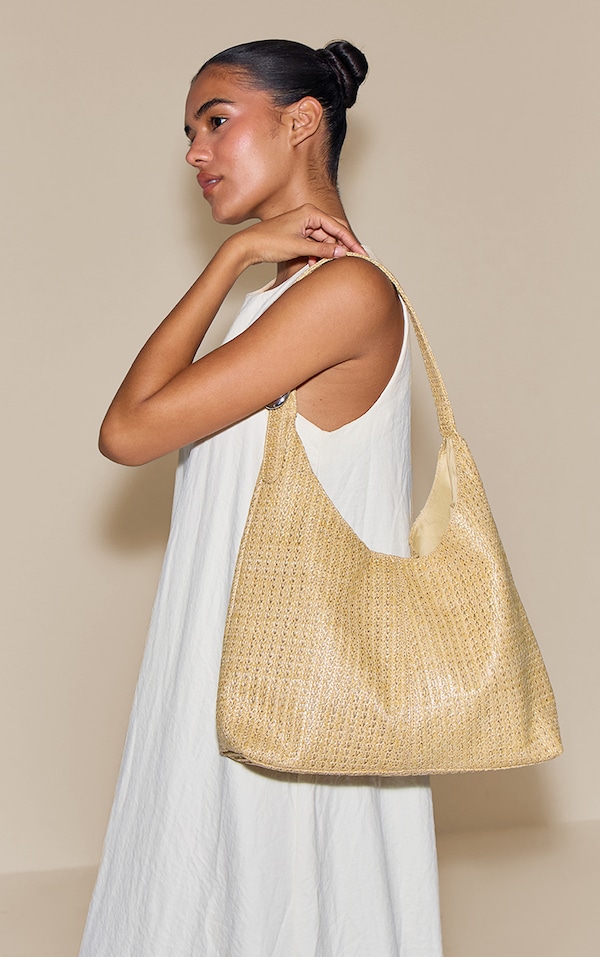 Natural Raffia Silver Buckle Tote Bag