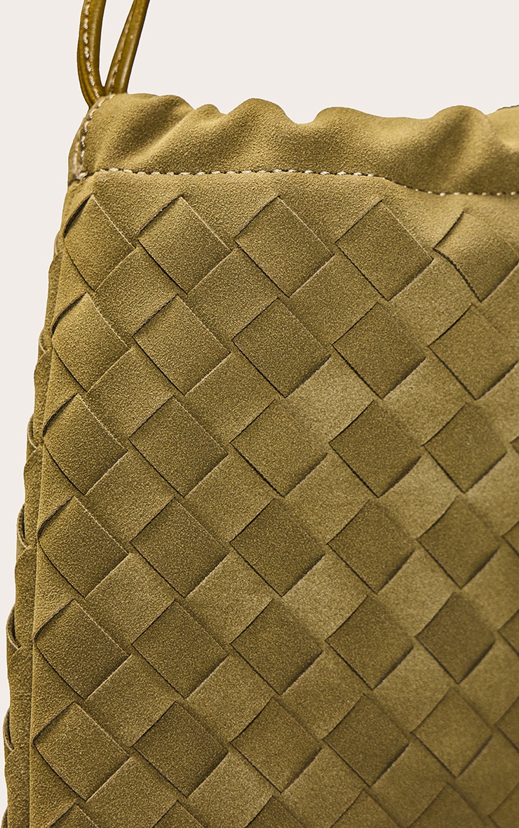 Olive Faux Suede Weave Drawstring Bag image 4