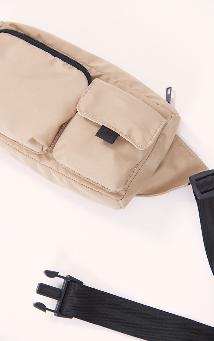 Stone Nylon Cargo Pocket Cross Body Bum Bag PrettyLittleThing