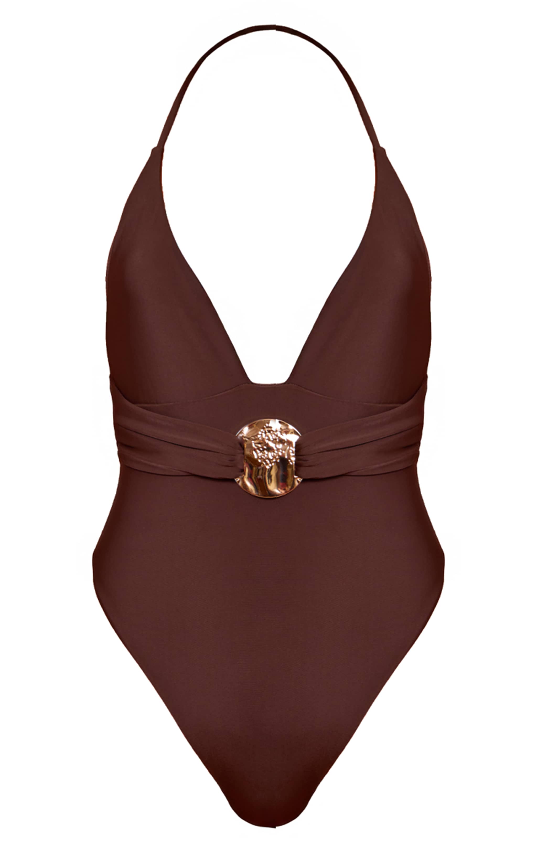 Maillot de bain chocolat à décoleté et empiècement doré image 5
