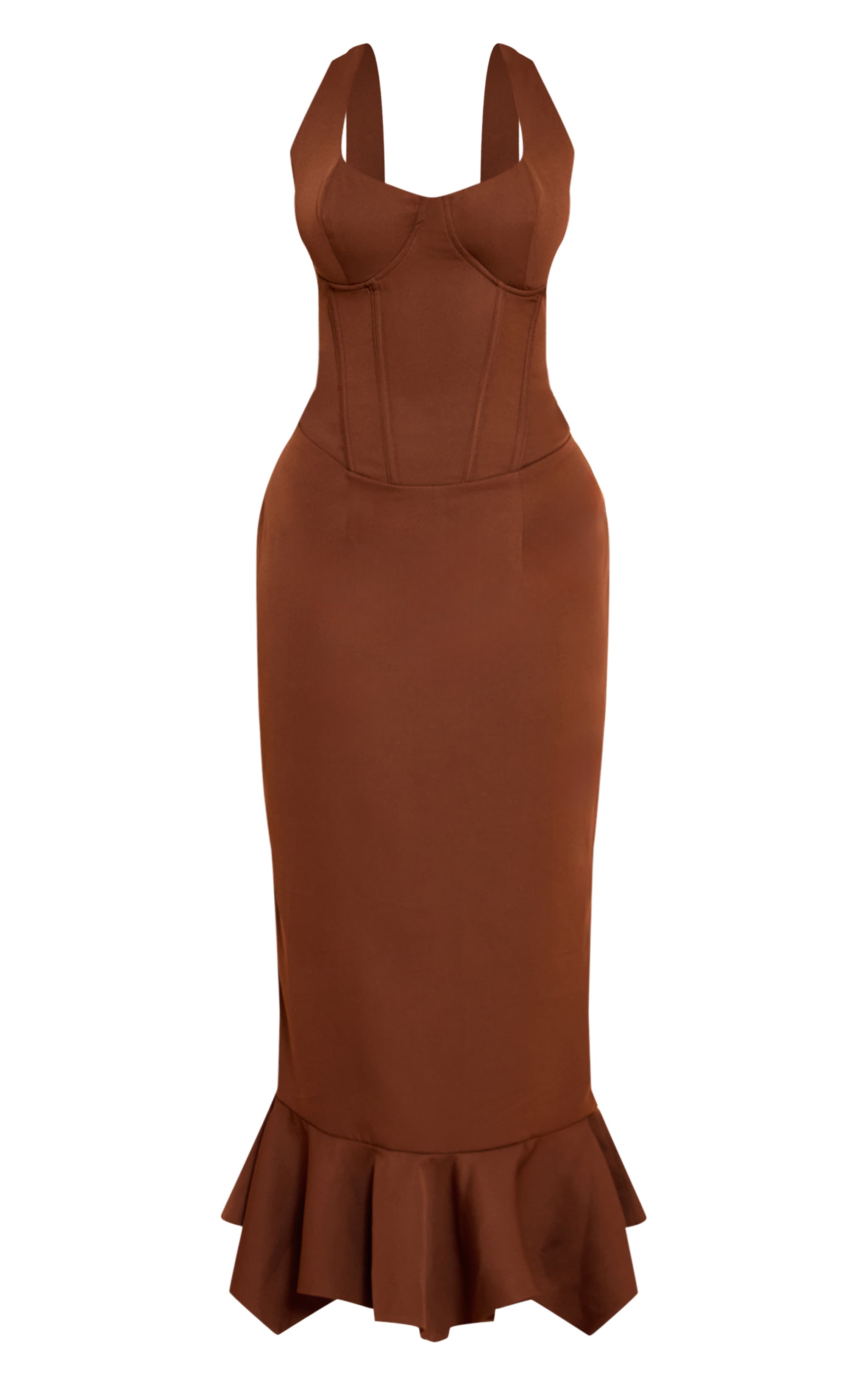 Shape Robe longue chocolat à détail corset et ourlet volanté image 5