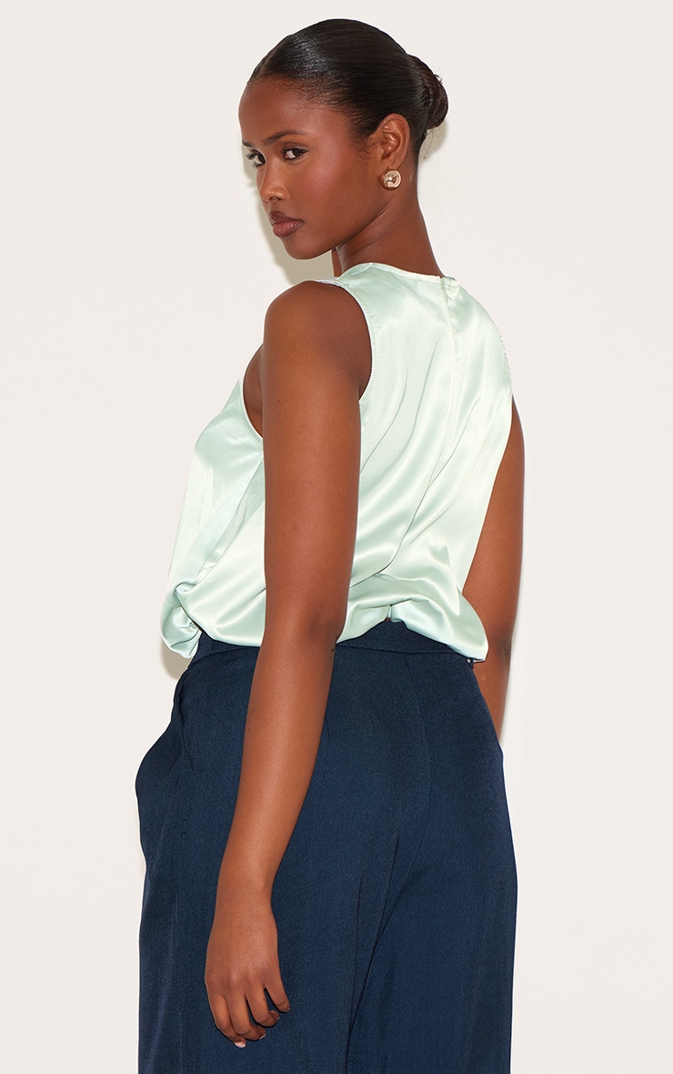 Sage Green Satin Bubble Hem Top image 2