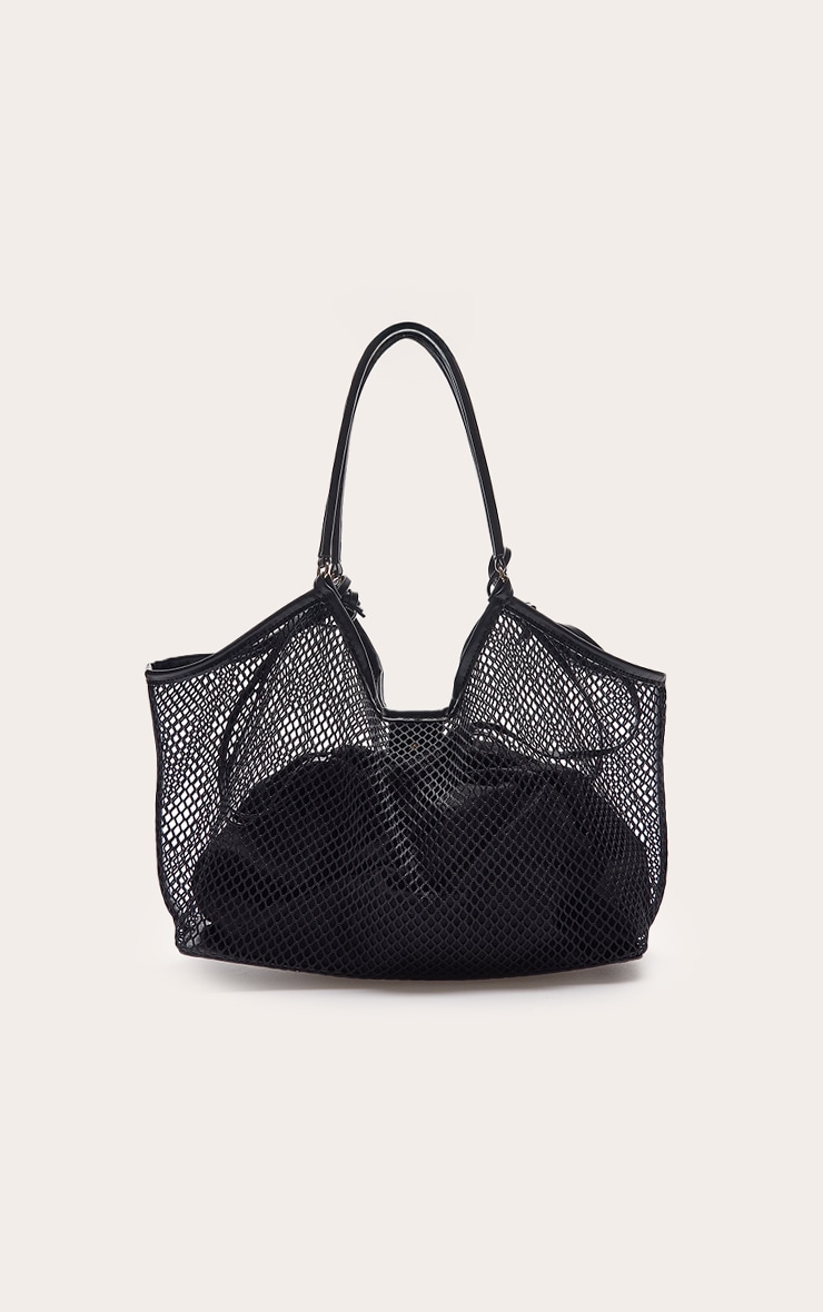Black Fishnet Shoulder Bag with Inner Pouch image 2