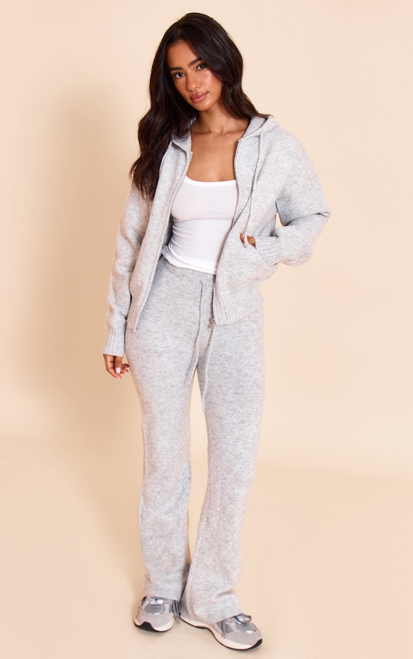 Petite Pantalon en maille tricot gris cendré à cordons ajustables