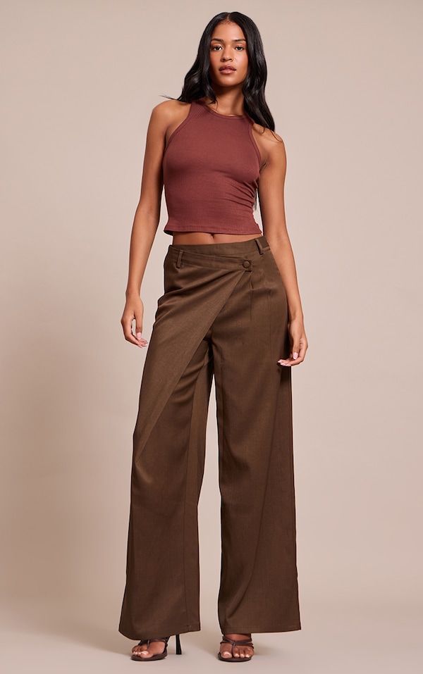 Tall Khaki Woven Wrap Front Pants