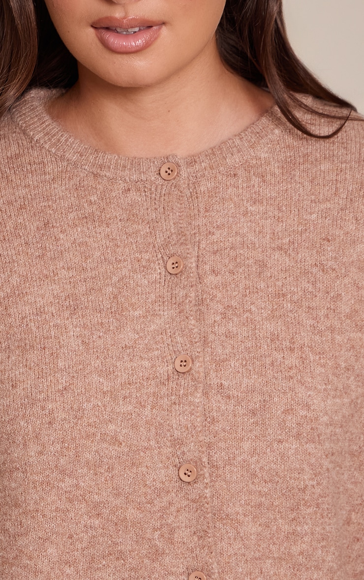 Camel Crew Neck Knit Cardigan image 4