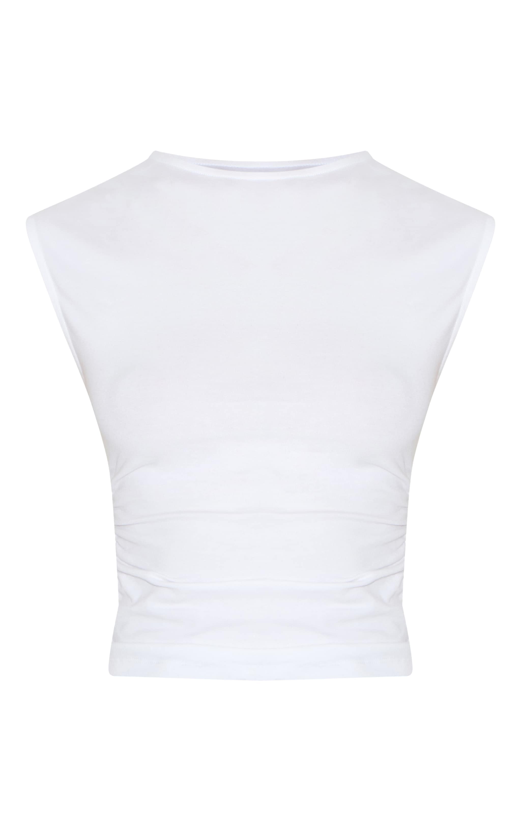 Tall White Soft Cotton Ruched Side Sleeveless Top image 5