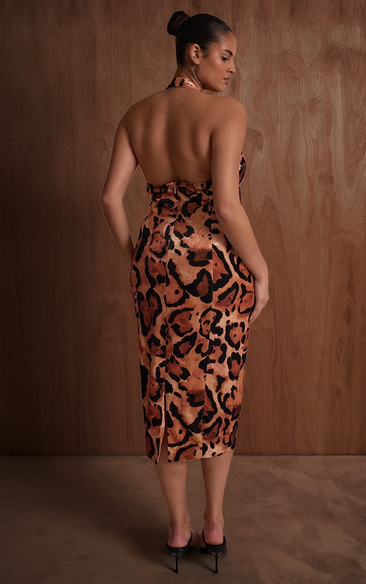 PLT Label Plus Robe mi-longue en velours multicolore imprimé léopard à dos nu image 2