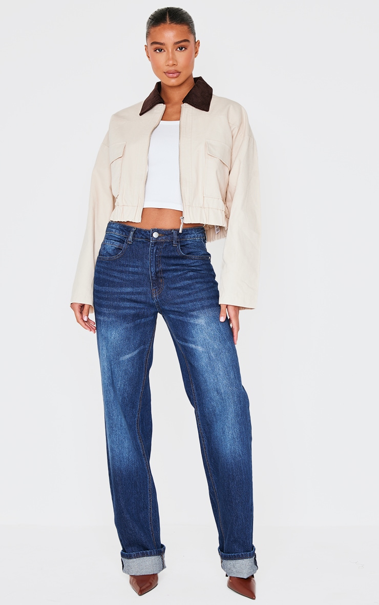 Beige Contrast Collar Twill Jacket image 3