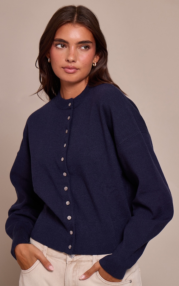 Cardigan en maille tricot compacte bleu marine