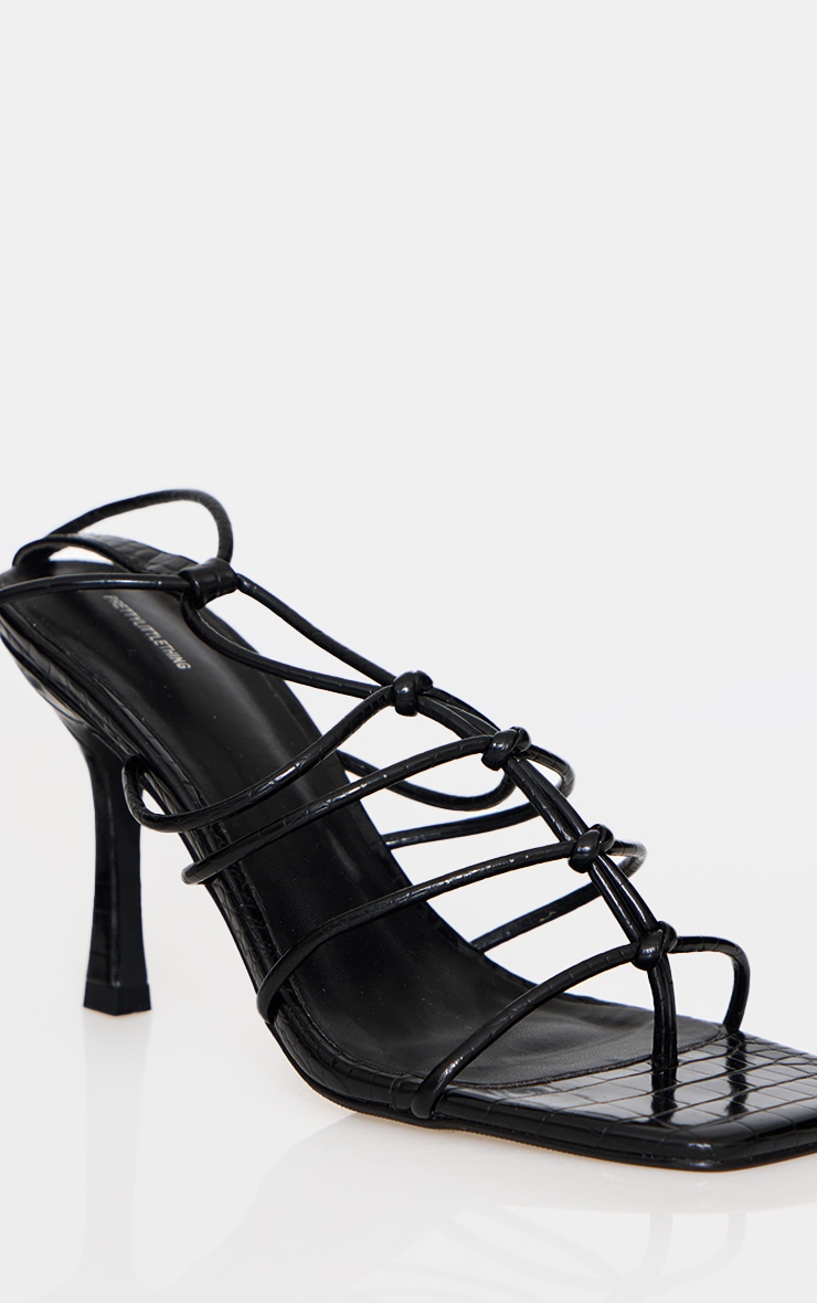 Sandales en PU noir effet croco à brides nouées fines et lacets image 4