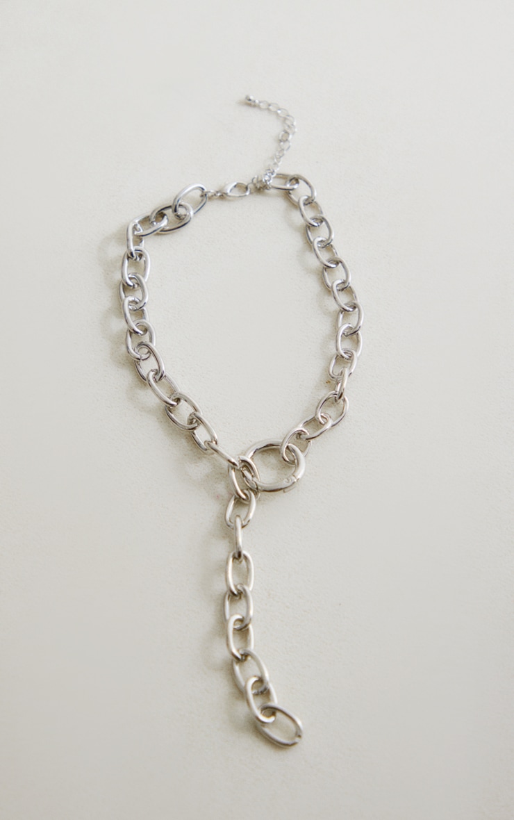 Silver Oval Chain Drop Necklace Accessories PrettyLittleThing USA