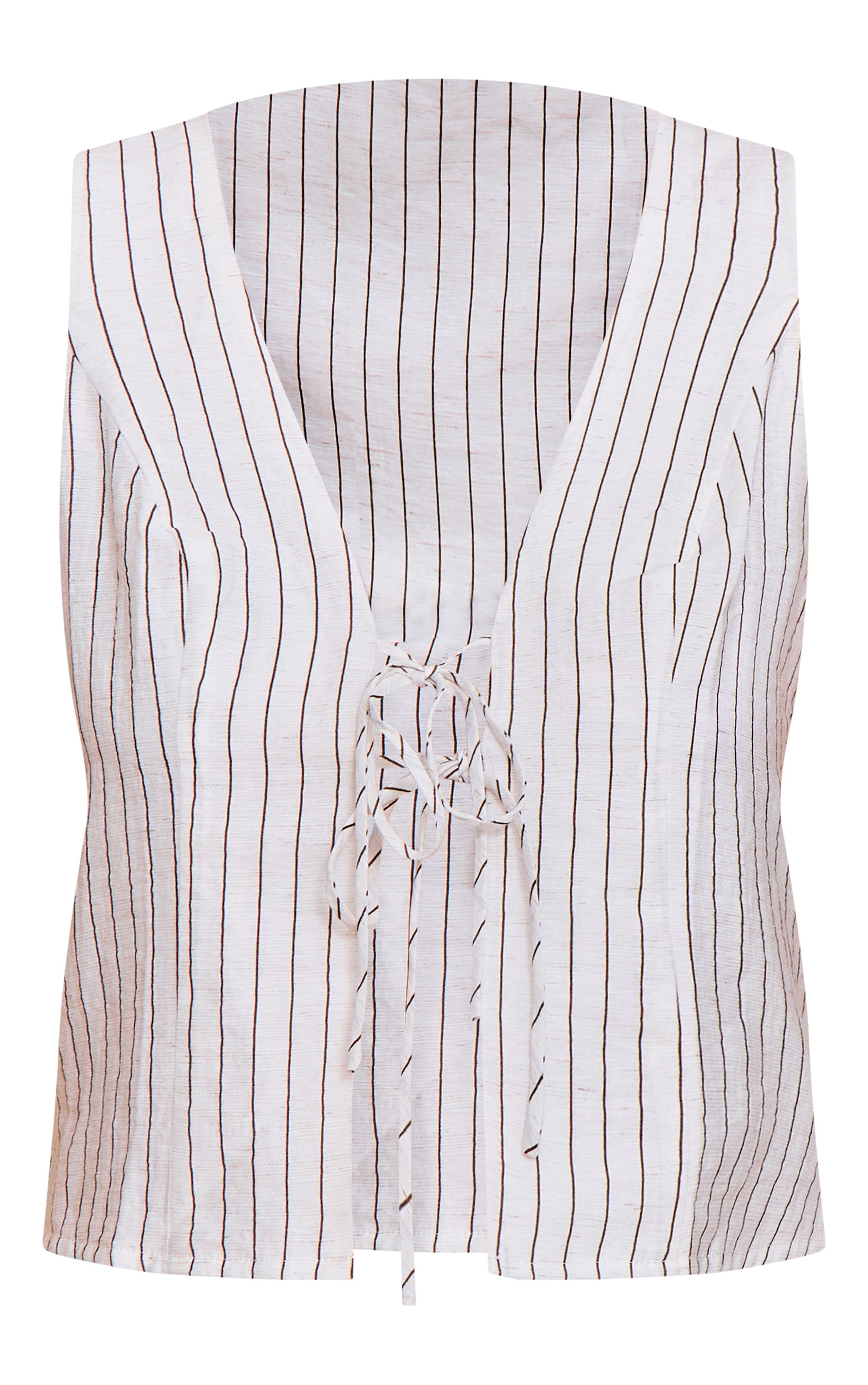 Cream Pinstriped Tie Front Top image 5