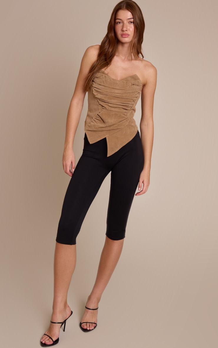 Tan Faux Suede Asymmetric Pointed Hem Corset