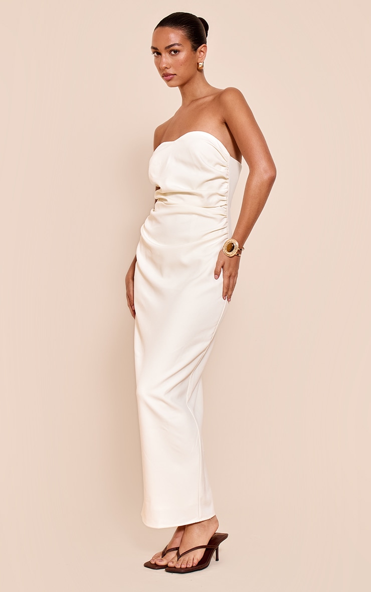 White Woven Tailored Bandeau Ruched Midaxi Dress image 3