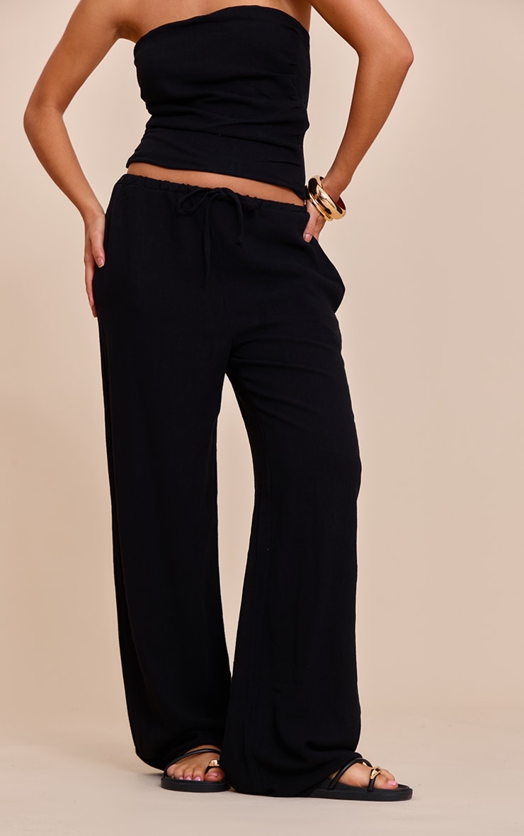 Pantalon large texturé noir taille mi-haute image 2