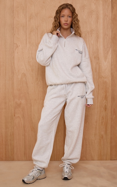 PRETTYLITTLETHING Ash Grey Print Cuffed Sweatpants