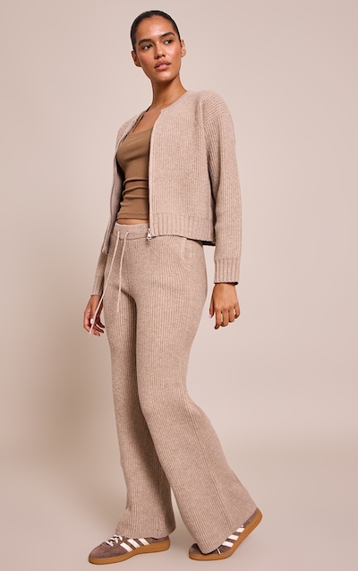 Taupe Brushed Rib Knit Draw String Pant