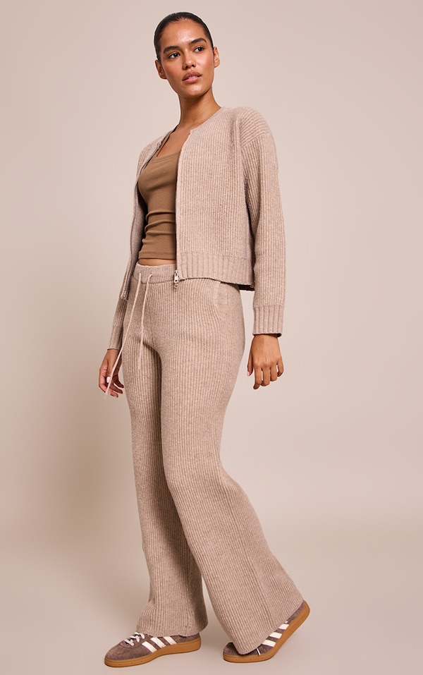 Taupe Brushed Rin Knit Draw String Pant