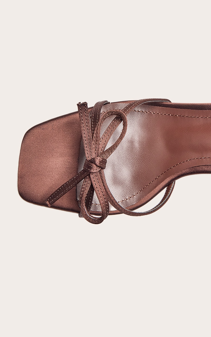 Chocolate Satin Bow Detail Open Toe Heeled Sandal image 4